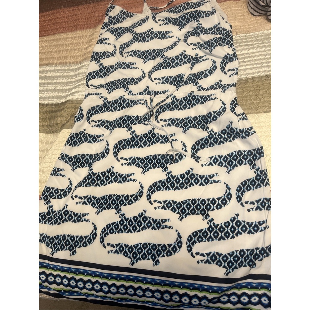 Crown & Ivy Women Size 10 Dress Blue Crocodile Pattern Sleeveless Tank Dress